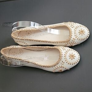 Jack Rogers White With Straw Ballet Leather Slip On Flats Size 7
